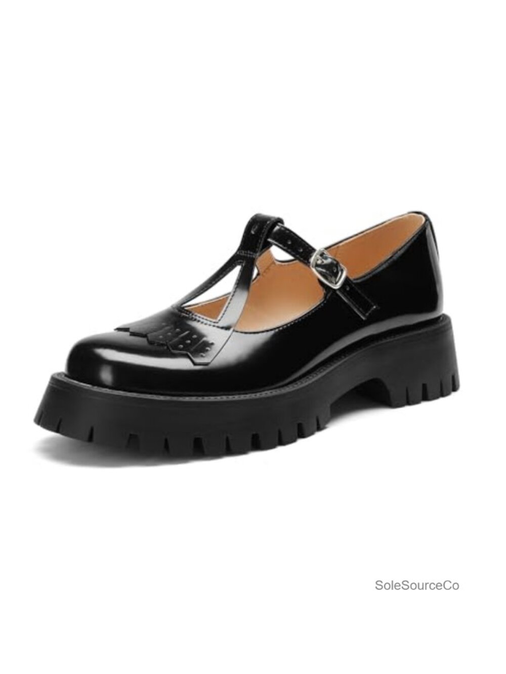 Patent Platform Mary Jane Women T-Strap Buckle Lug Sole Shoes